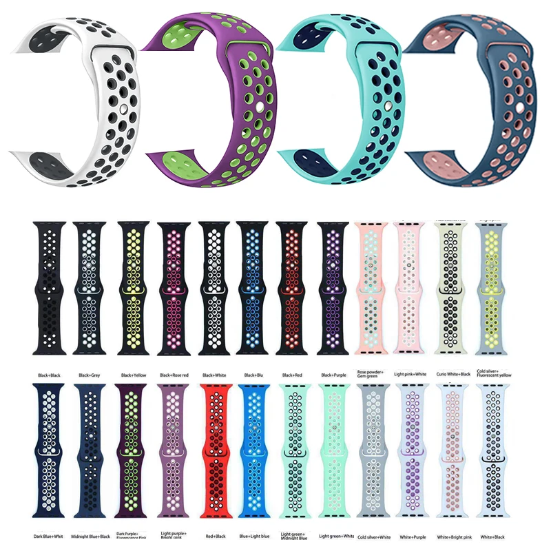 Band for Apple Watch 5 4 3 2 1 42MM 38MM soft Breathable strap Silicone Sports bands for Nike+ Iwatch series 5 4 3 40mm 44mm