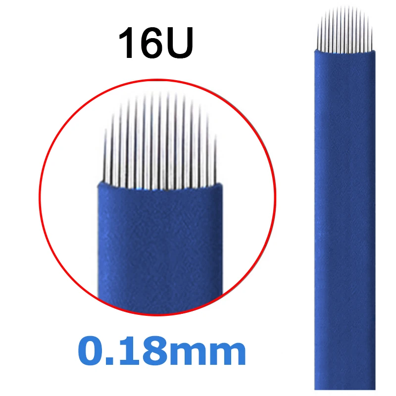 

blue 16U shape nano needle Permanent Makeup Manual Eyebrow Tattoo Needle Blade For 3D Embroidery Microblading Tattoo Pen Machine