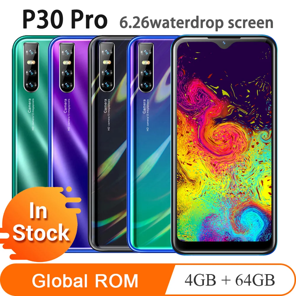 P30 pro 4G Оперативная память 64G Встроенная MTK6580 Quad core мобильные телефоны Android 7 Face ID 6 26