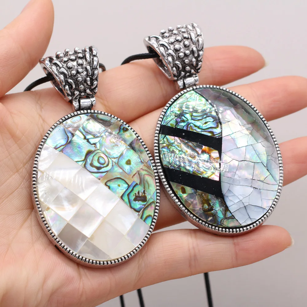 

Natural Shell Alloy Necklace Egg-Shaped Pendant Leather Cord 2MM Charms For Elegant Women Love Romantic Gift