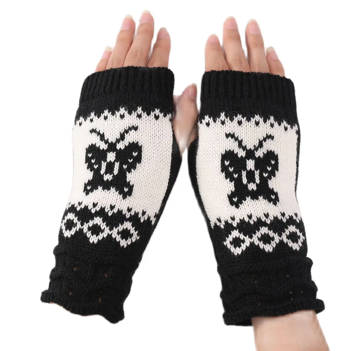 Autumn and Winter Fashion New Butterfly Cycling Warm Knitting Dew Half Finger Women's Gloves Arm Cover Sleeve
