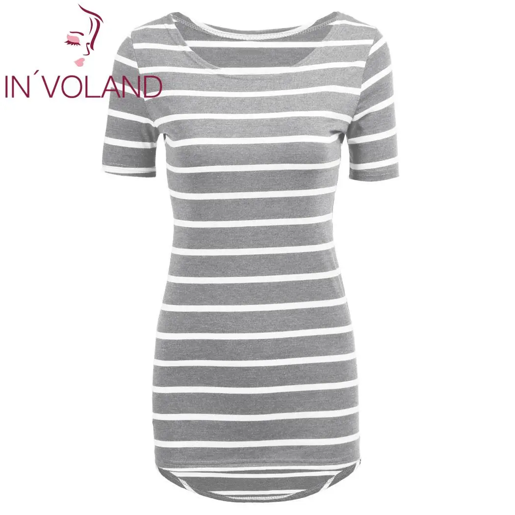 Женская длинная футболка в полоску Повседневная летняя с коротким рукавом и
