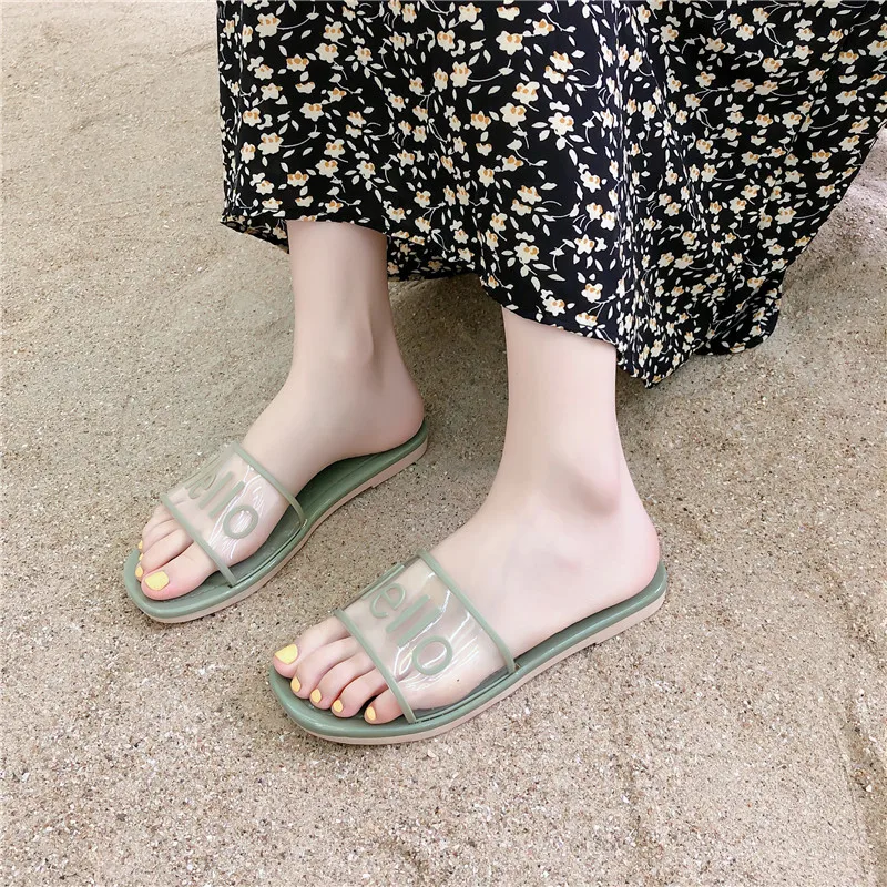 2020 Летние Новые Модные прозрачные черные шлепанцы с квадратным носком на плоской