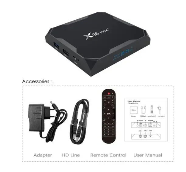 ТВ-приставка X96 max plus Amlogic S905X3 8k android 9 0 2 ГБ 16 ГБ/4 32 ГБ/64 Дополнительная воздушная