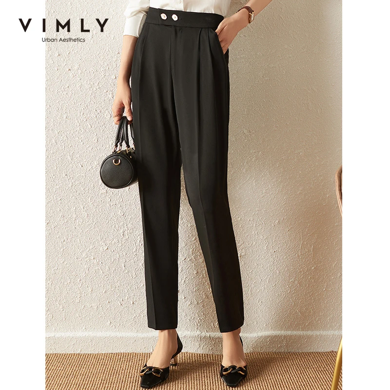 

VIMLY Summer Women Pants Business Casual Suit Pants Elegant High Waist Harem Pants Office Lady Women's Bottoms F7760