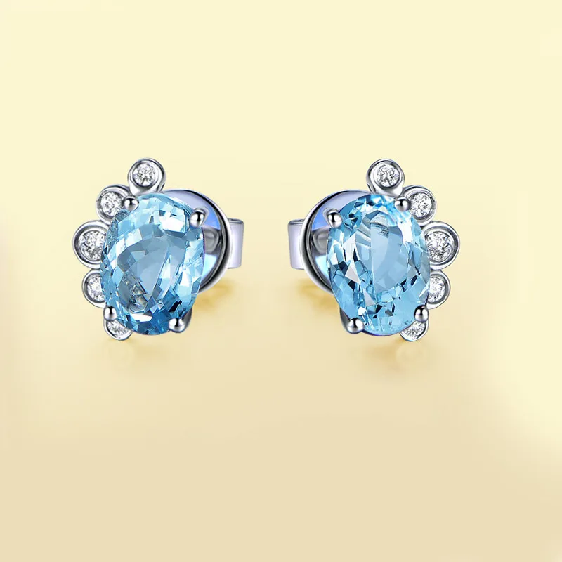 Женские серьги гвоздики из серебра 925 пробы с натуральным голубым топазом 2 5