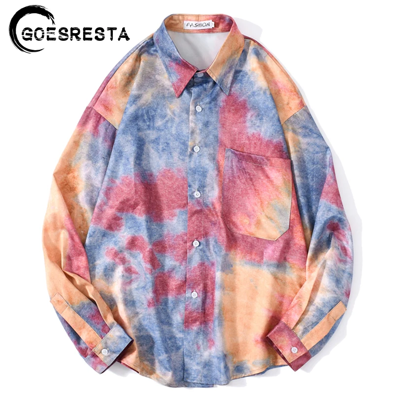 Осень 2020 винтажная градиентная Мужская блузка корейские большие мужские топы с
