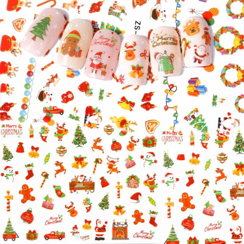 

2022 Fashion Cute Winter New Year Xmas Designs 3D Nail Art Sticker Christmas Slider Holiday Polish Decal Manicures Decorations