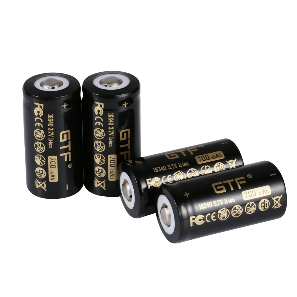 

2022 GTF 3.7V 16340 700mAh 100% capacity Li-Ion Rechargeable Battery for LED Flashlight toy remote control 16340 point head