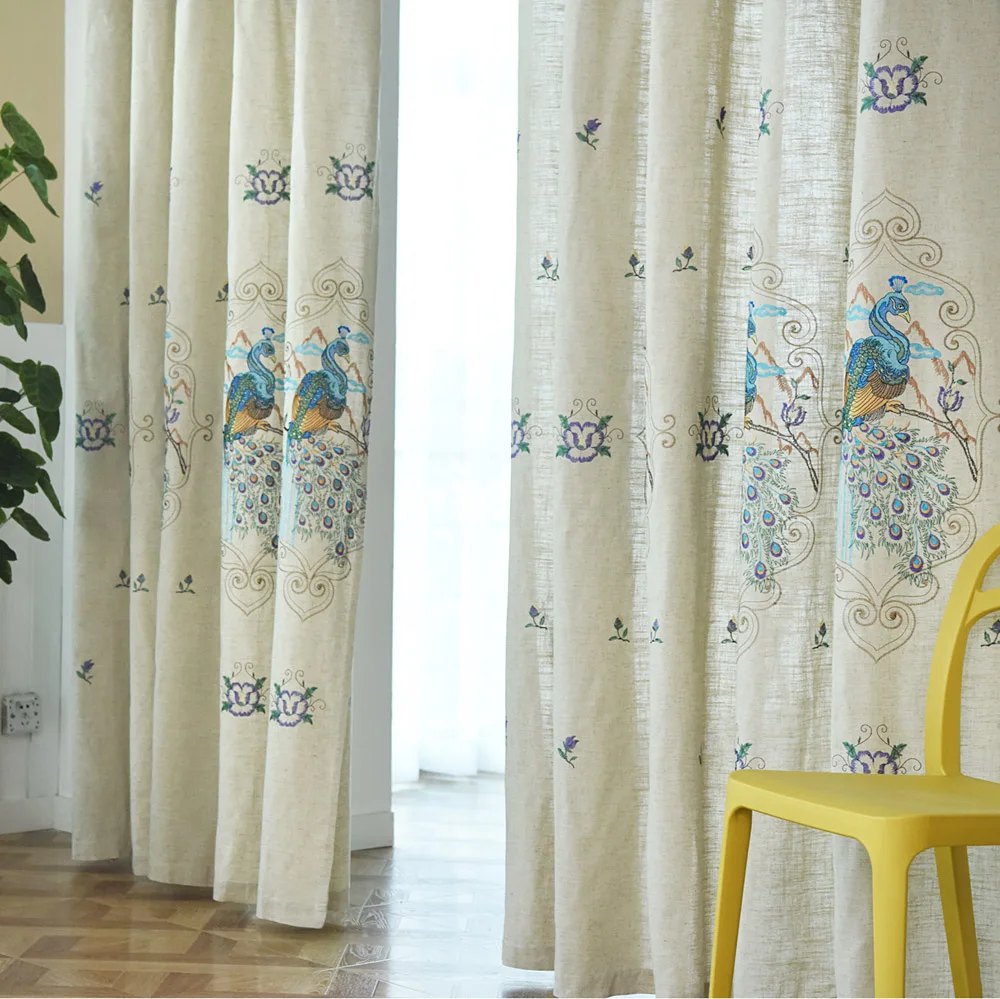 Роскошные занавески из пряжи с вышивкой павлина для гостиной окна эркера