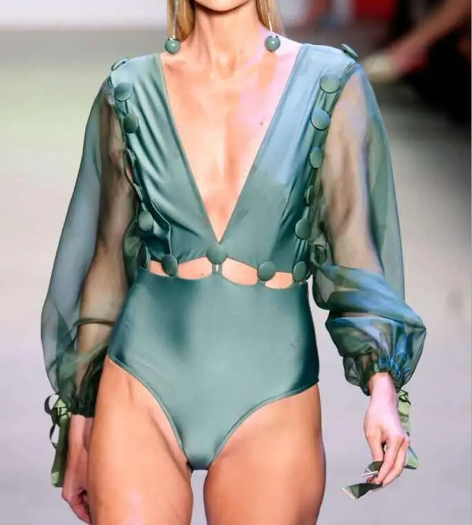 

KEENEST High-end Custom One Piece Swimsuit Long Sleeve Swimwear Women Bathing Suit Retro Swimsuit One-piece Surfing Swim Suits