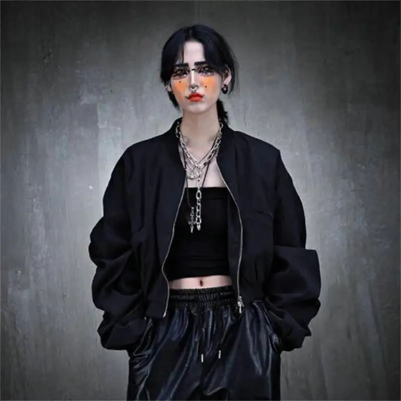 

Женская короткая куртка на молнии, корейская модная Брендовая женская новая однотонная плиссированная свободная модная повседневная курт...