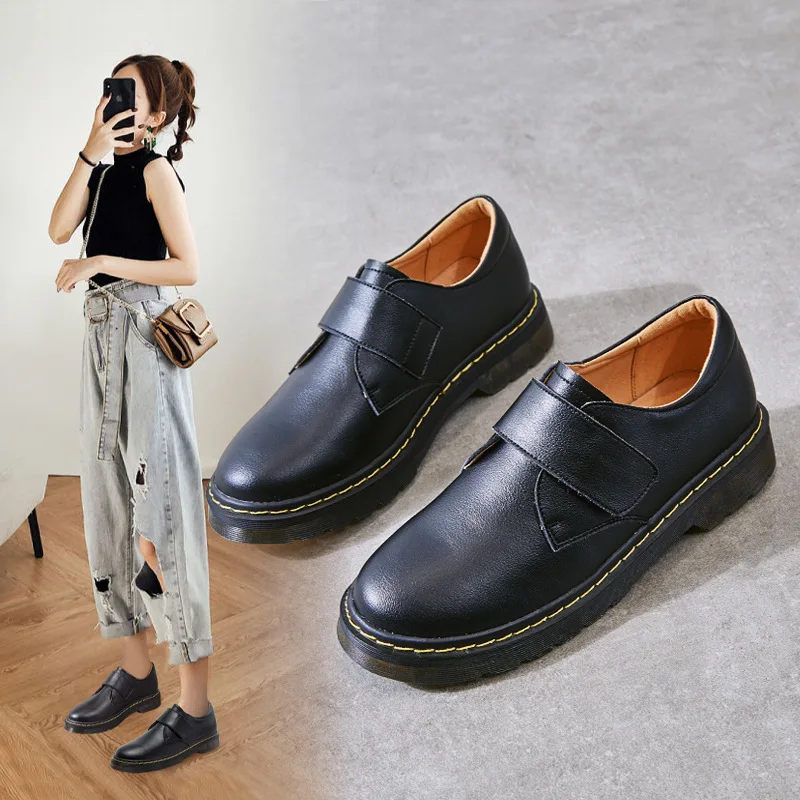 Женские легкие кроссовки Yiluan черные повседневные кожаные дышащие на липучке