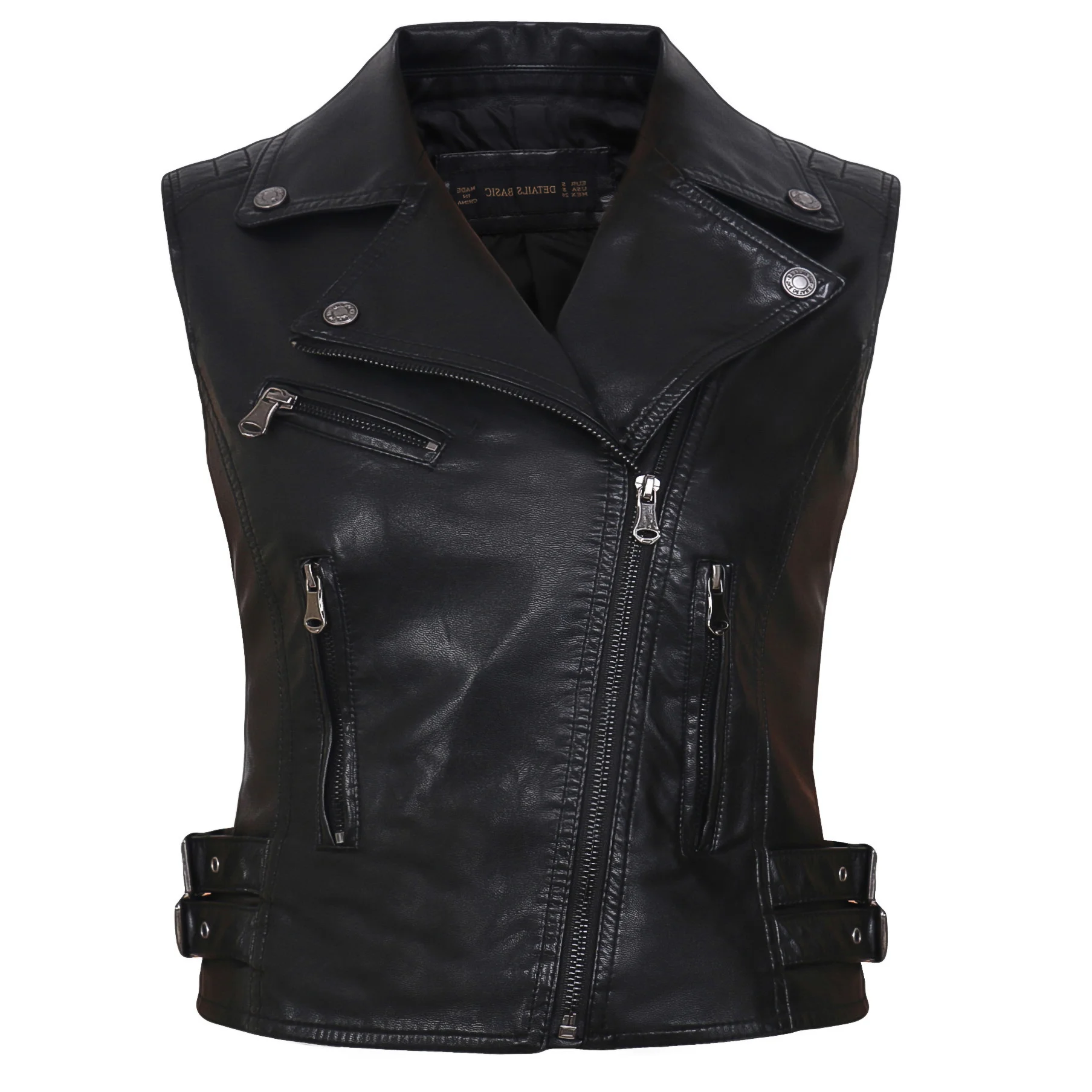 

new style Lapel slim fit short leather vest coat women's top