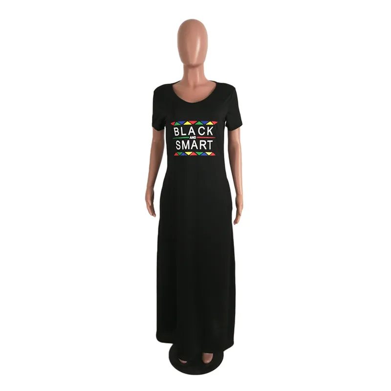 

Summer Short Sleeve Robe Women's Casual Dresses 2021 Fashion Solid Loose Pocket Long Dress Letter Print Plus Size S-3XL Vestidos