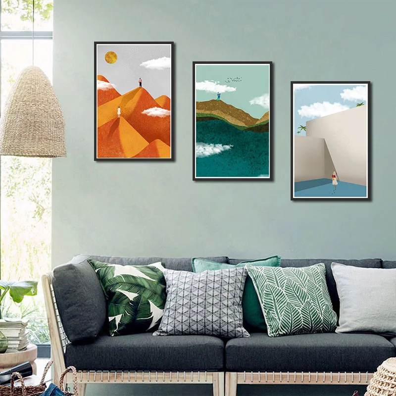 

Modern multi-character landscape painted three-dimensional canvas painting and wall art living room furniture decoration