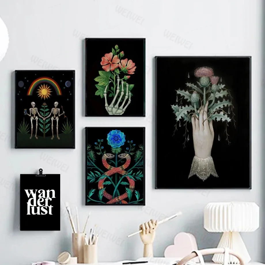 

Flower Hand Skeleton Human Anatomy Wall Art Canvas Painting Nordic Posters & Prints Wall Pictures Medical Education Office Decor