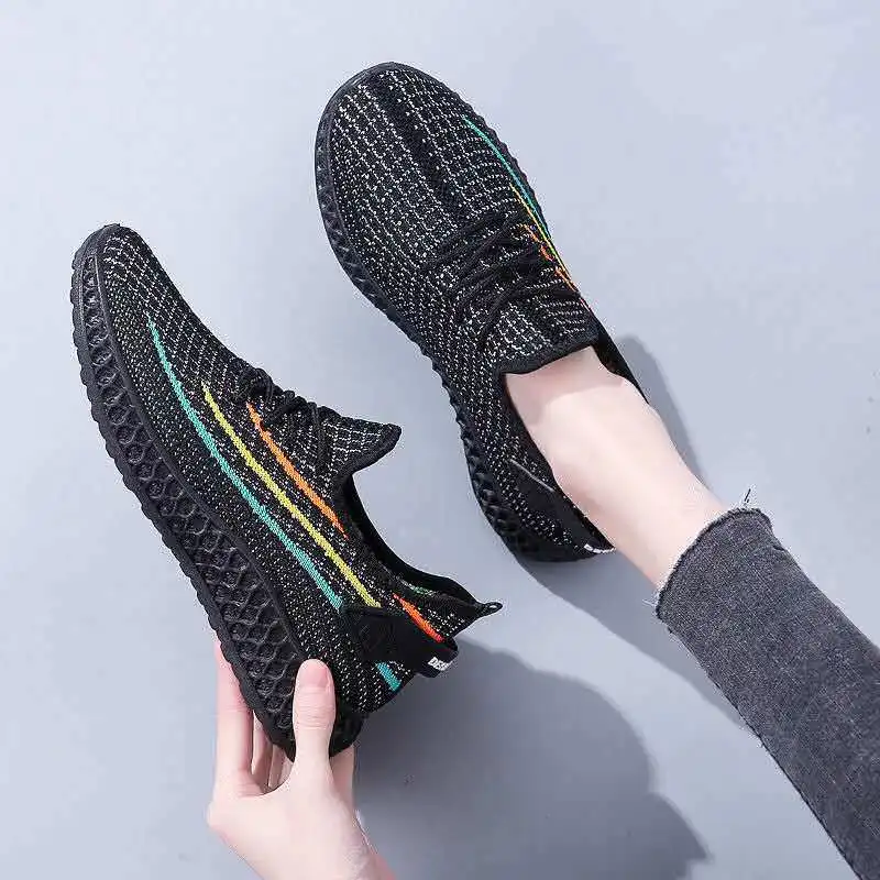 2021 Women Casual Shoes Summer Breathable Slip On Walking Shoes Ladies Outdoor Sports Sneakers Mesh Fly Weave Vulcanized Shoes