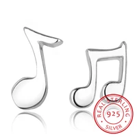 real 925 sterling silver womens jewelry fashion small music note stud earrings wedding party gift for girls kid lady women
