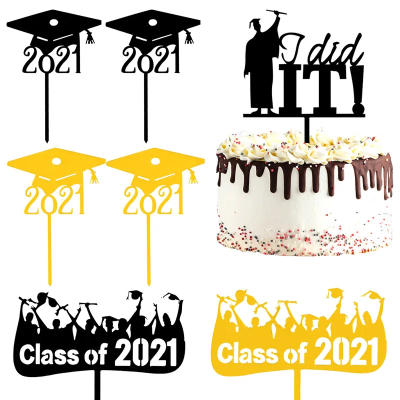 

I Did It Acrylic Cake Topper Black Bachelor Cap Congrats Grad Cupcake Toppers For College Graduation Ceremony Party Cake Decor