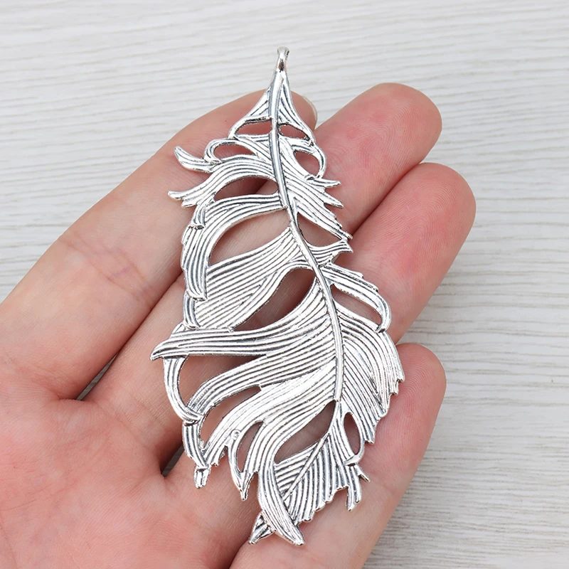 4 x старинное серебро большой перо листьев прелести подвески для ожерелья