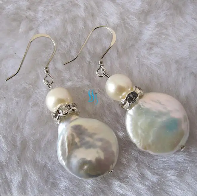 

Nice 7-14mm White Coin Freshwater Pearl Earrings