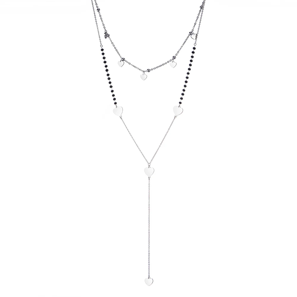 heart charm Богемное винтажное полумесяц звезды многослойное ожерелье женский черный кристалл чокер с бусинами ожерелье модные ювелирные изделия из нержавеющей стали - Окраска металла: heart charm