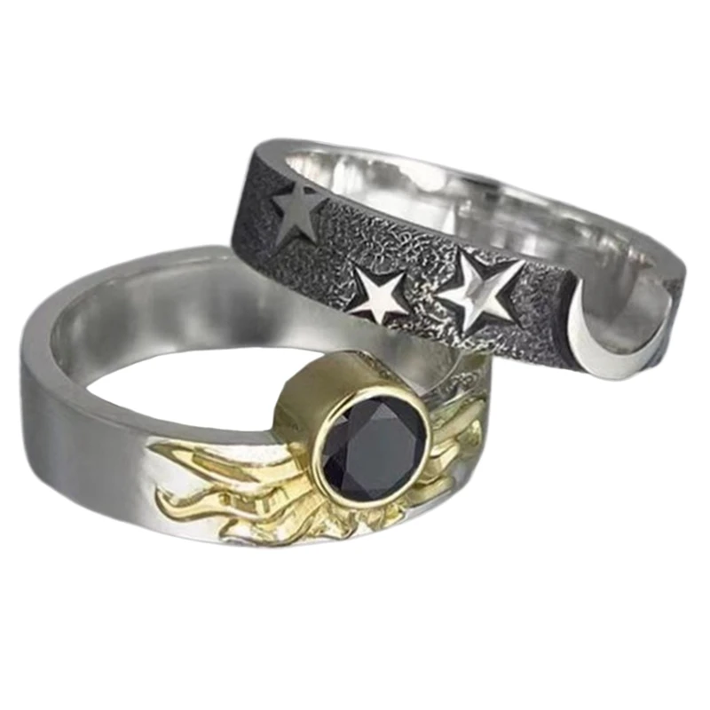 

2021 New Fashion 2 PCS/Set Creative Sun Star Combination Ring For Women Girls Hand Accessories Gift Party Banquet ​Jewelry