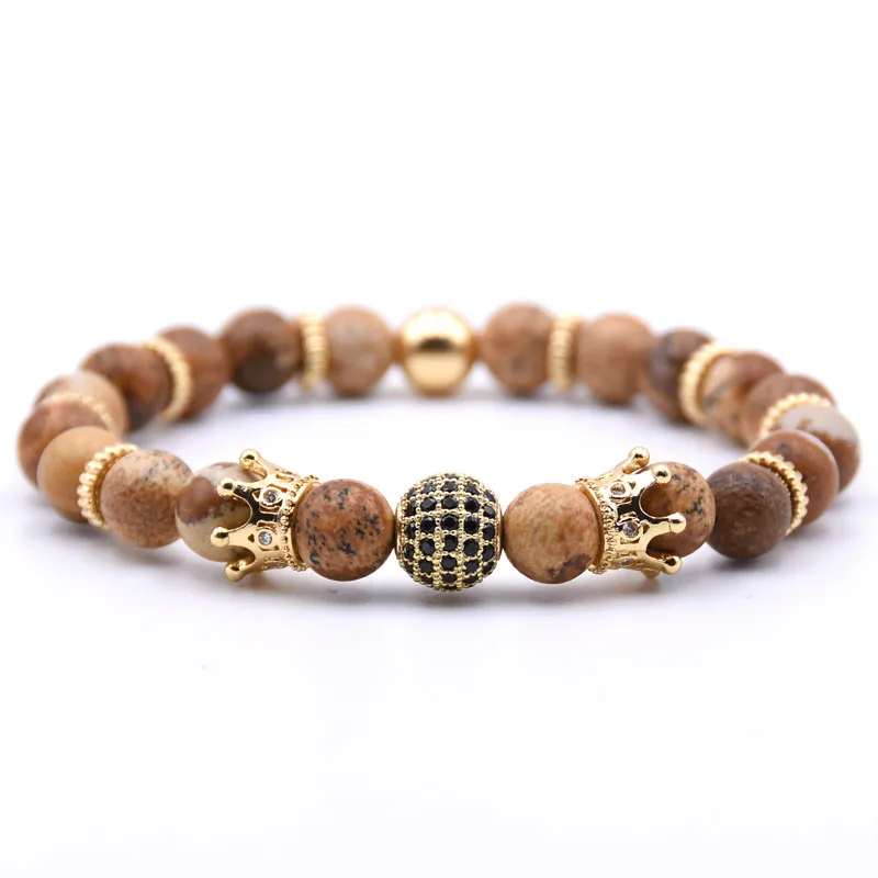 HYHONEY CZ Zirconia Copper Gear spacer Disco ball+crown Charms Bracelets Natural stone &amp Bangles Jewelry pulseras | Украшения и