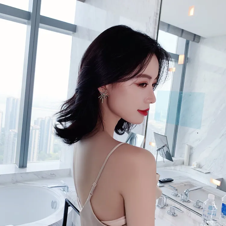 

Korean Kpop New Arrival Trendy Personality Fireworks Metal Stud Earrings For Women Girl Flower Daily Accessories Ear Rings