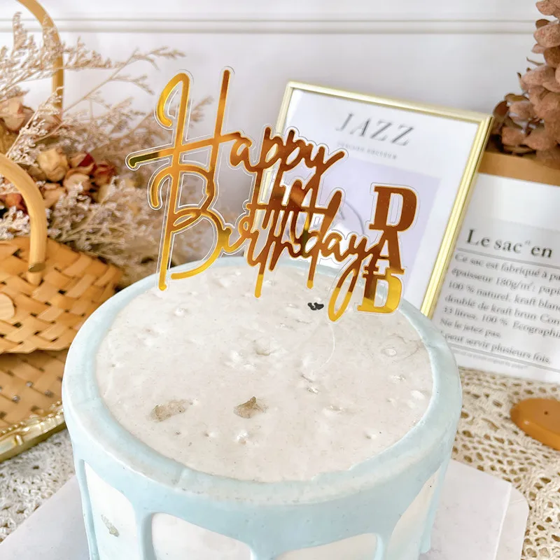

Acrylic Cake Topper Gold Double Layer Happy Birthday Cake Topper Dad and Mom Baking Cake Decoration