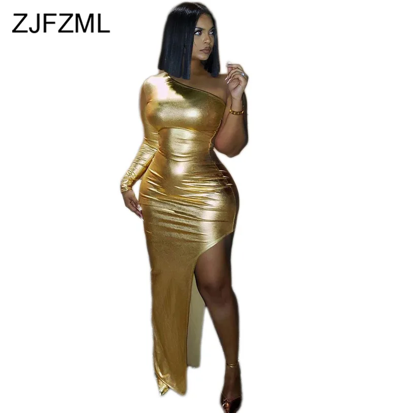 Сексуальное бронзовое Клубное платье с разрезом по бокам женские обтягивающие