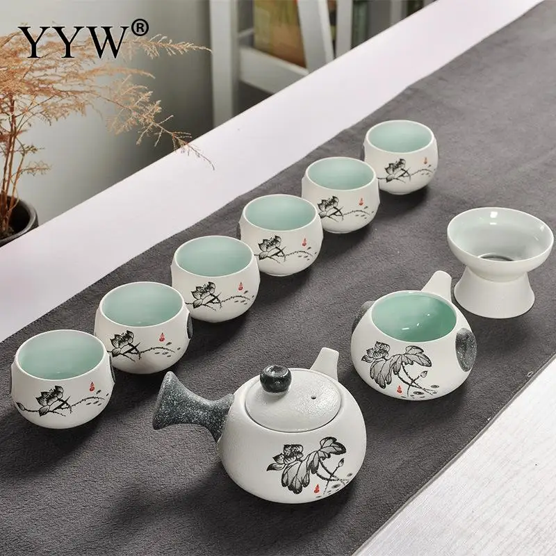 b 10pcs Tea Set Ceramics Thermostability Tea Set New Year Gift With Gift Box& Durable& Different Design For Choice Floral - Цвет: b