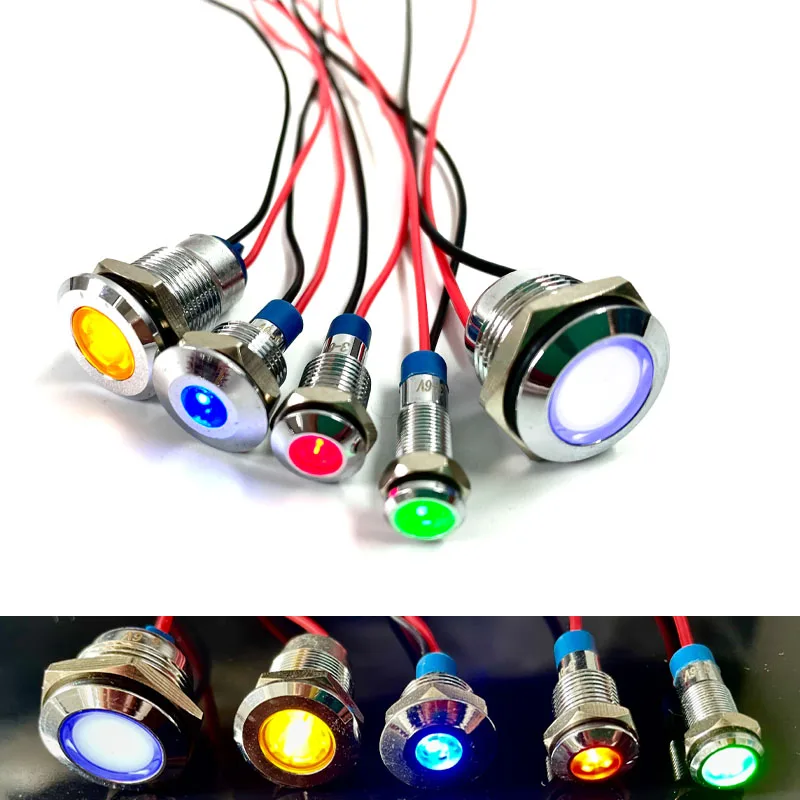 

1pcs 6mm 8mm 10mm 12mm 14mm 16mm Waterproof IP67 Metal LED Warning Indicator Light Signal Lamp Pilot Wire 3V 5V 12V 24V 220V Red