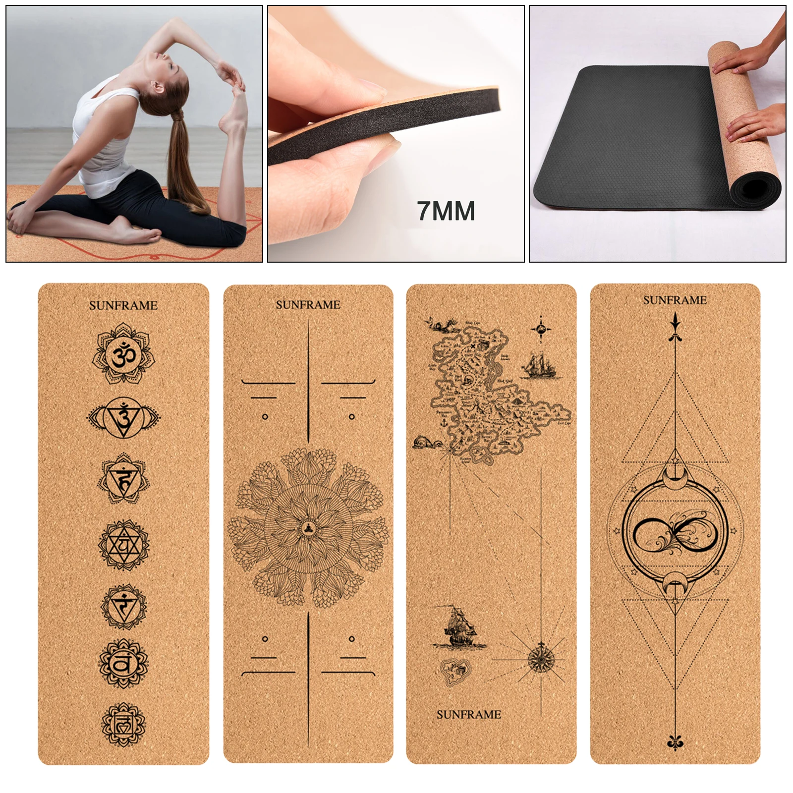 

Cork Yoga Mat 7mm Thick Exercise Mat TPE 183x65cm Anti-slip Pilates Cushion