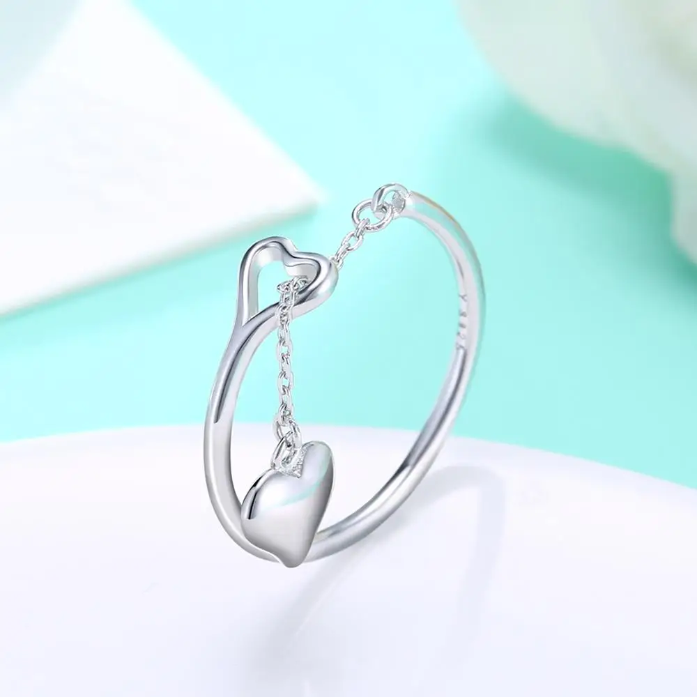 

SILVERHOO 925 Sterling Silver Ring For Women Long Tassel Heart Adjustable Engagement Rings New Arrival Wedding Fine Jewelry Gift