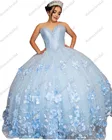 2022 женское светильник льное платье с голубыми жемчужинами и цветами, бальное платье для выпускного вечера, красивое мексиканское платье Charro 15 16