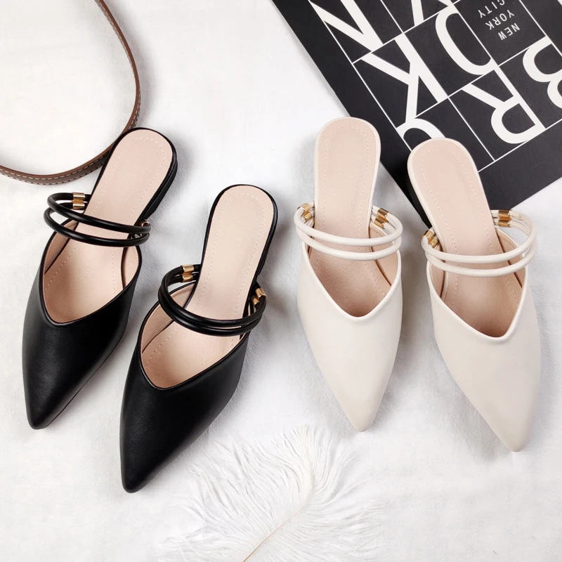 

New faux leather women's flats for spring and summer 2021 with pointy designer slippers for fashion trends
