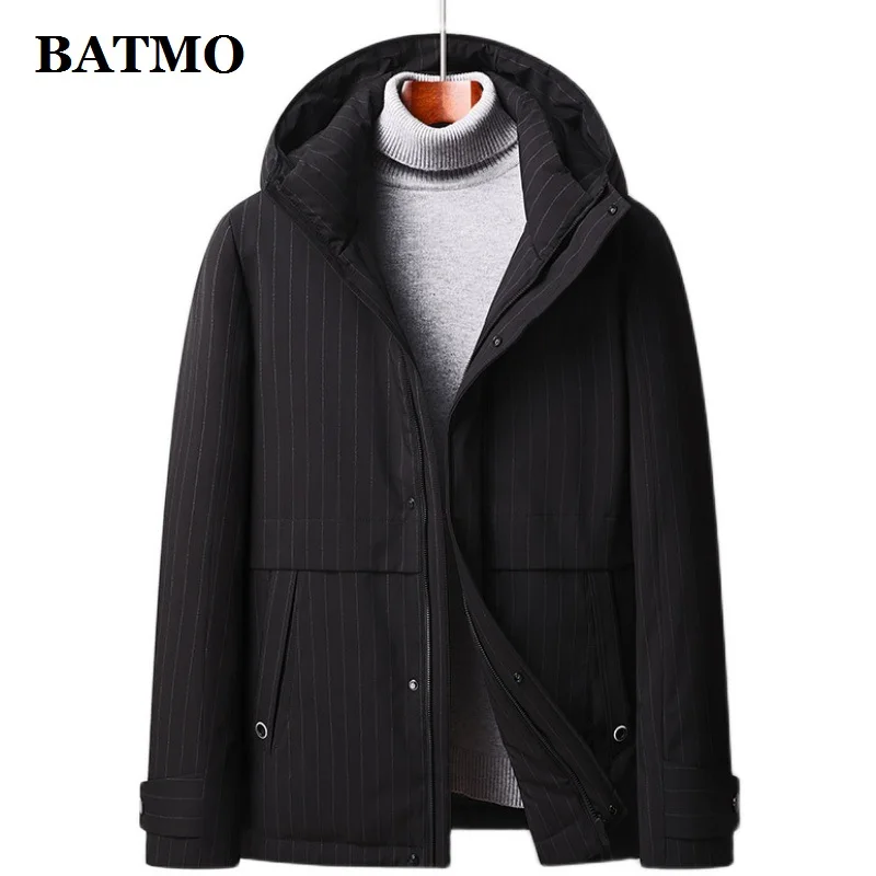 

BATMO 2020 Новое поступление 90% белый утиный пух куртки с капюшоном для мужчин, полосатая Толстая теплая парка пальто, большого размера M-4XL 8067