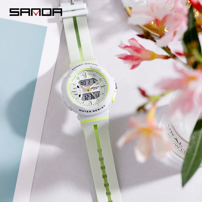 

Sanda Sports Digital Watch Leisure Sports Fashion LED Wristwatches Creative 50M Waterproof Chronograph Men and Women Pink Clock