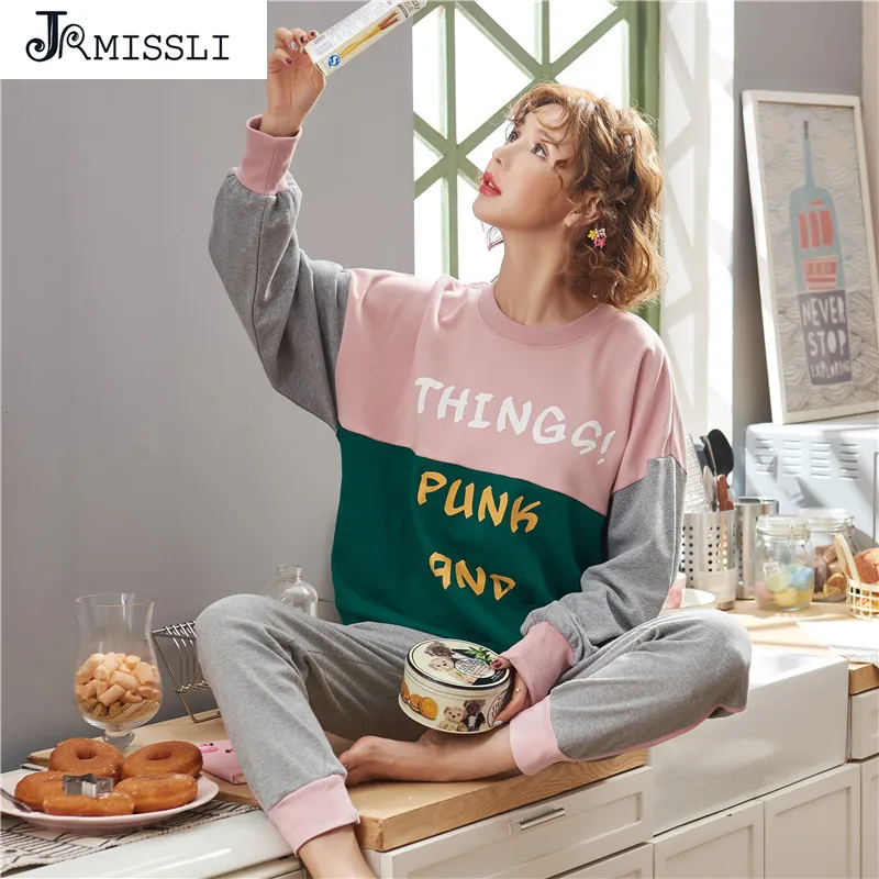 Женские пижамные комплекты JRMISSLI Осенние одежды для сна с длинным рукавом 100%