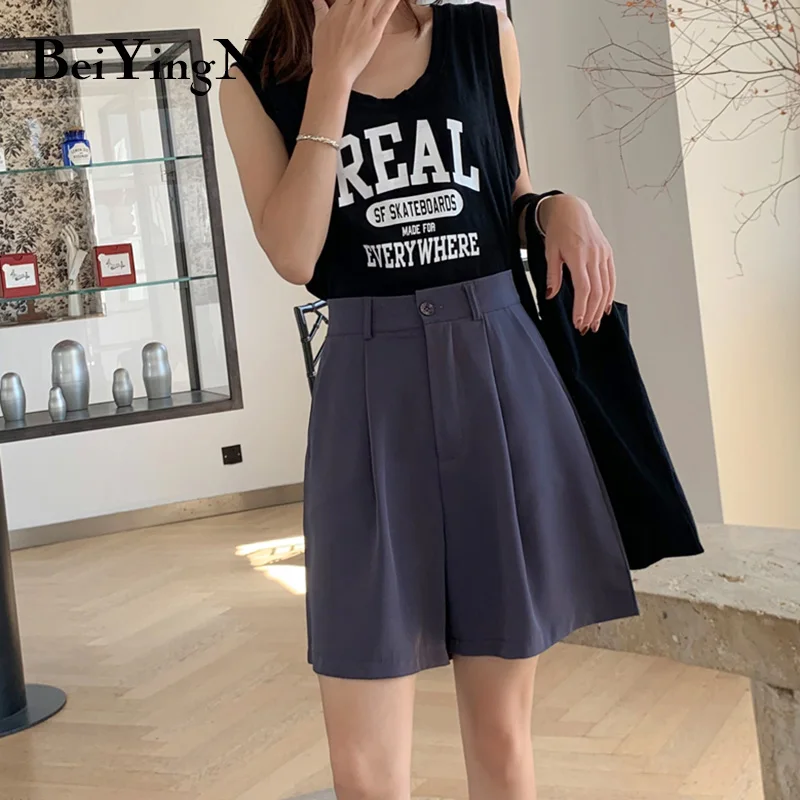 

Beiyingni Korean Style Shorts Womens Blet Casual Vintage Classic High Waist Short Wide Leg Pants Female 2021 Loose Harajuku Pant