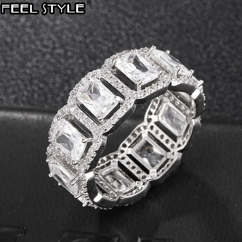 Популярное Сверкающее медное циркониевое кольцо для мужчин и женщин украшение в