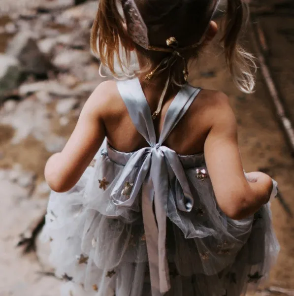 Платье-пачка для девочек блестящее свадебное платье с открытой спиной и