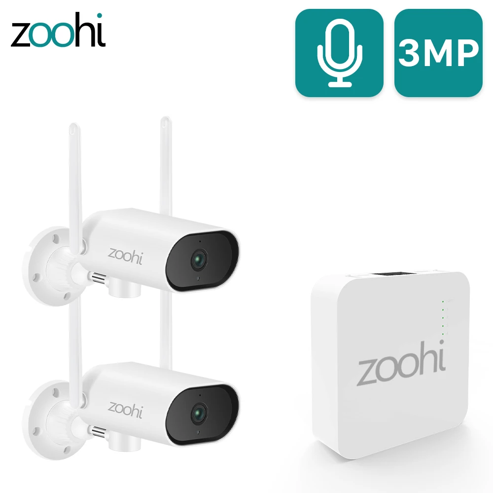 

Zoohi 3MP Wifi Security Camera Set Pan & Tilt Outdoor Sound Record Camera System Wireless Mini NVR Kit Surveillance Video System