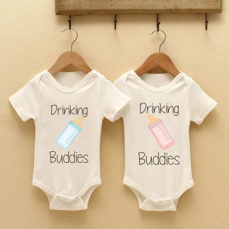 Twin Matching Outfits Drinking Buddies Twin Bodysuit Outfits Babyshirts Jumpsuit Infant Clothing Twin Baby Shower Gifts
