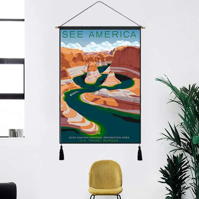 Винтажная подвесная Вешалка из хлопчатобумажной ткани для путешествий постер с