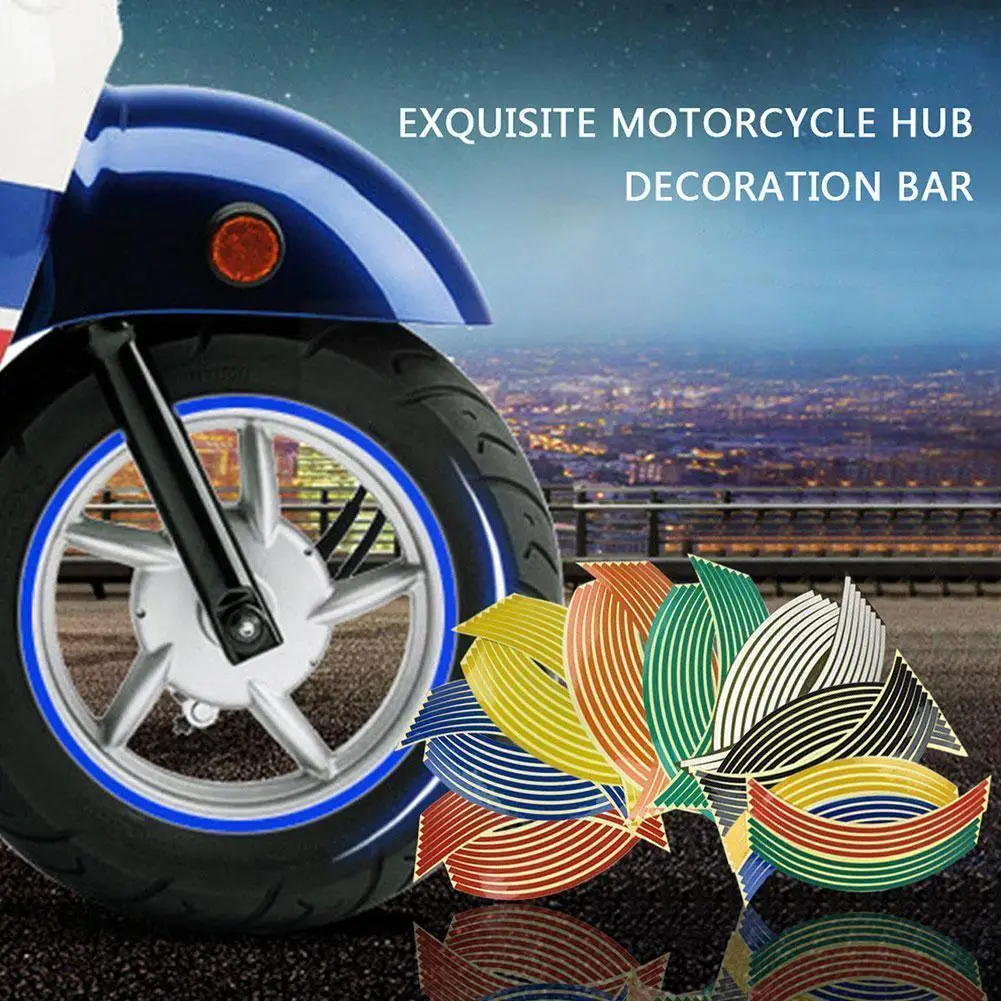 

17/18 Inch Motorcycle Reflective Wheel Hub Stickers Auto Waterproof On Wheel 16 Strips Decal Decors Tape Car Stickers R9h5