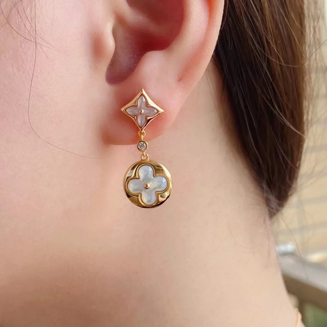 

Серьги Erhua с бриллиантами и травой на удачу, серьги из натурального белого порошка фритиларии, высококачественные серьги, женские модные ук...