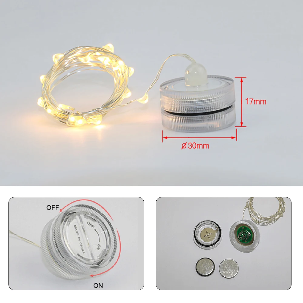 2 м подводный свет шнура 20 Led батарея Кнопка гирлянда фея с сигналами
